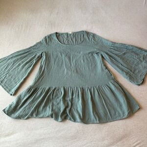 Easel Los Angeles Sage Green Bell Sleeve‎ Tiered Babydoll Tunic Top M